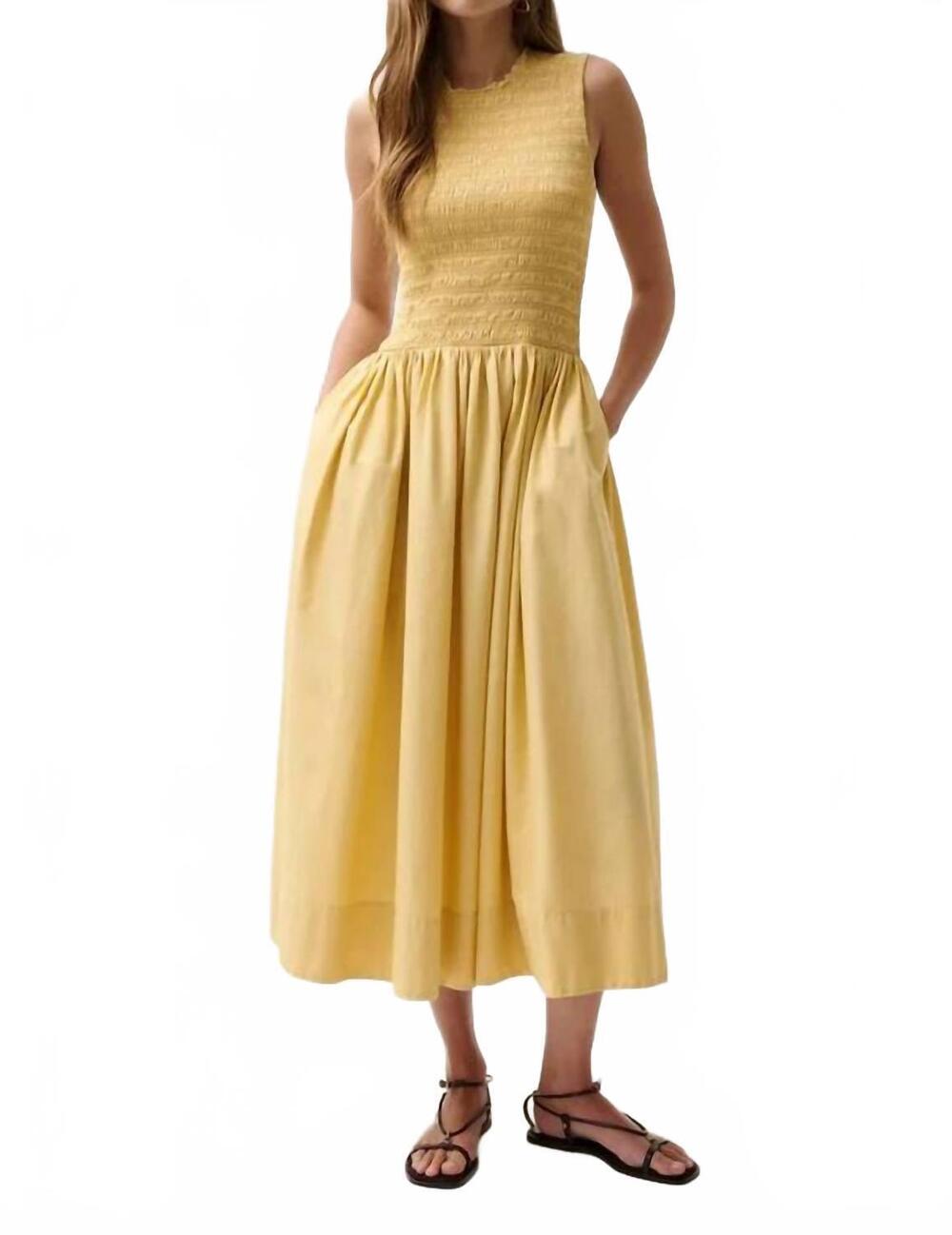 NEW PISTOLA gladys smocked bodice dress in light tumeric